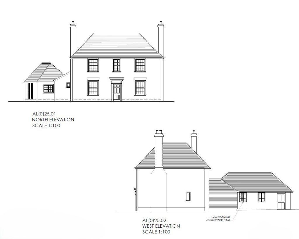 The windmill throwley forstal listed building north and west elevations as proposed
